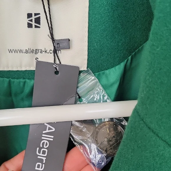 🍀 Women's Green Double-Breasted Lapel Coat, Knee Length - Picture 6 of 11